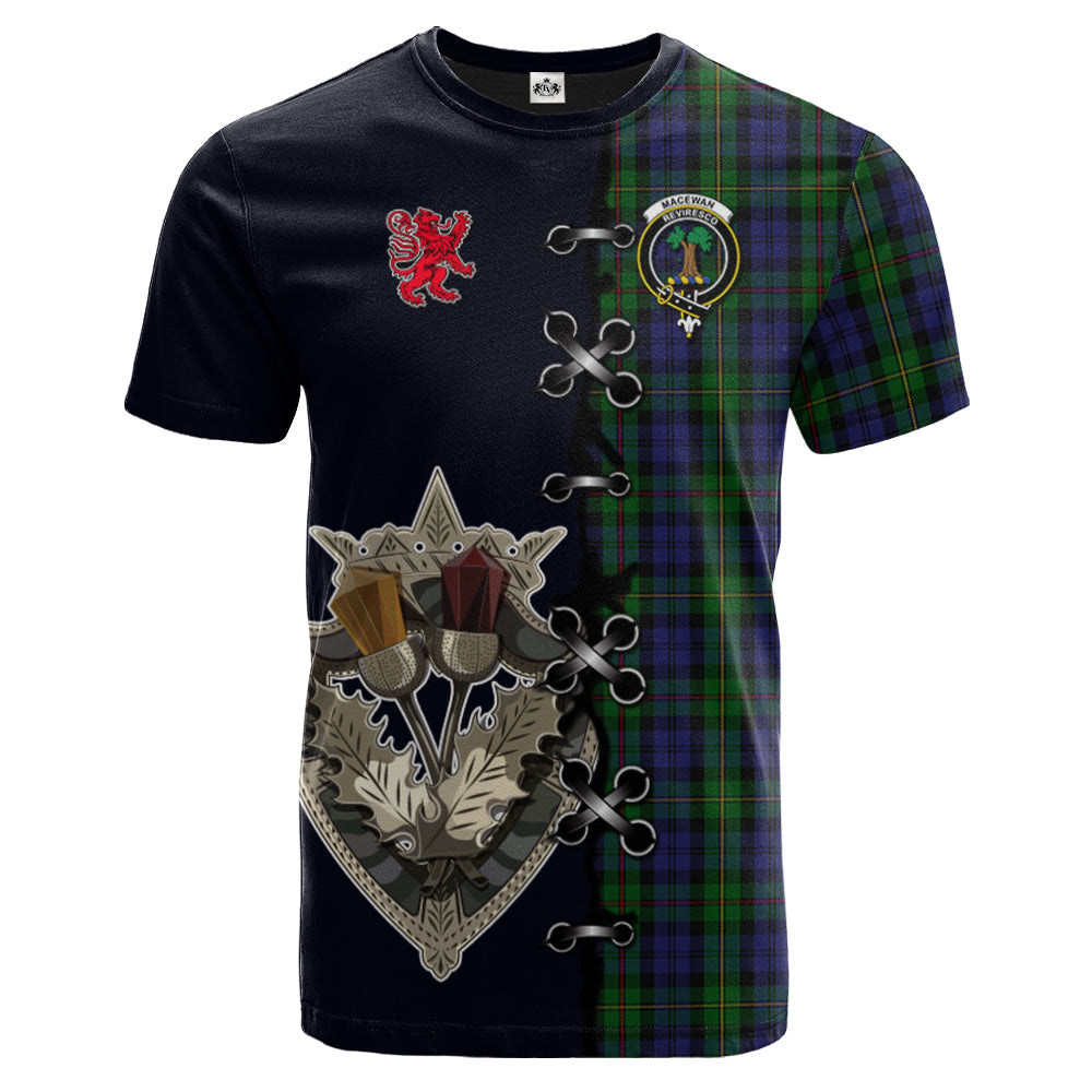 MacEwen - MacEwan Tartan T-shirt - Lion Rampant And Celtic Thistle Style