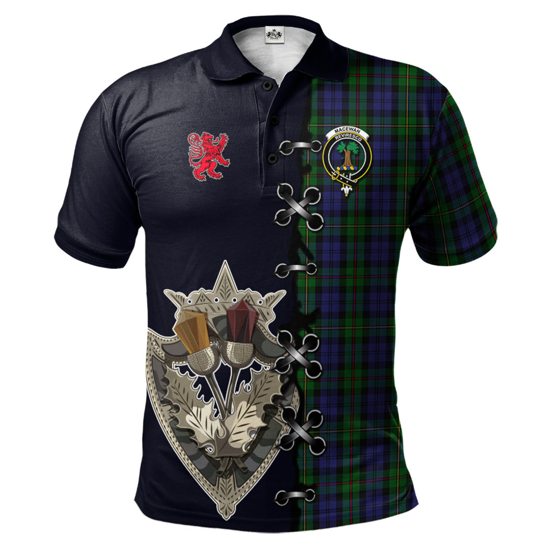 MacEwen - MacEwan Tartan Polo Shirt - Lion Rampant And Celtic Thistle Style