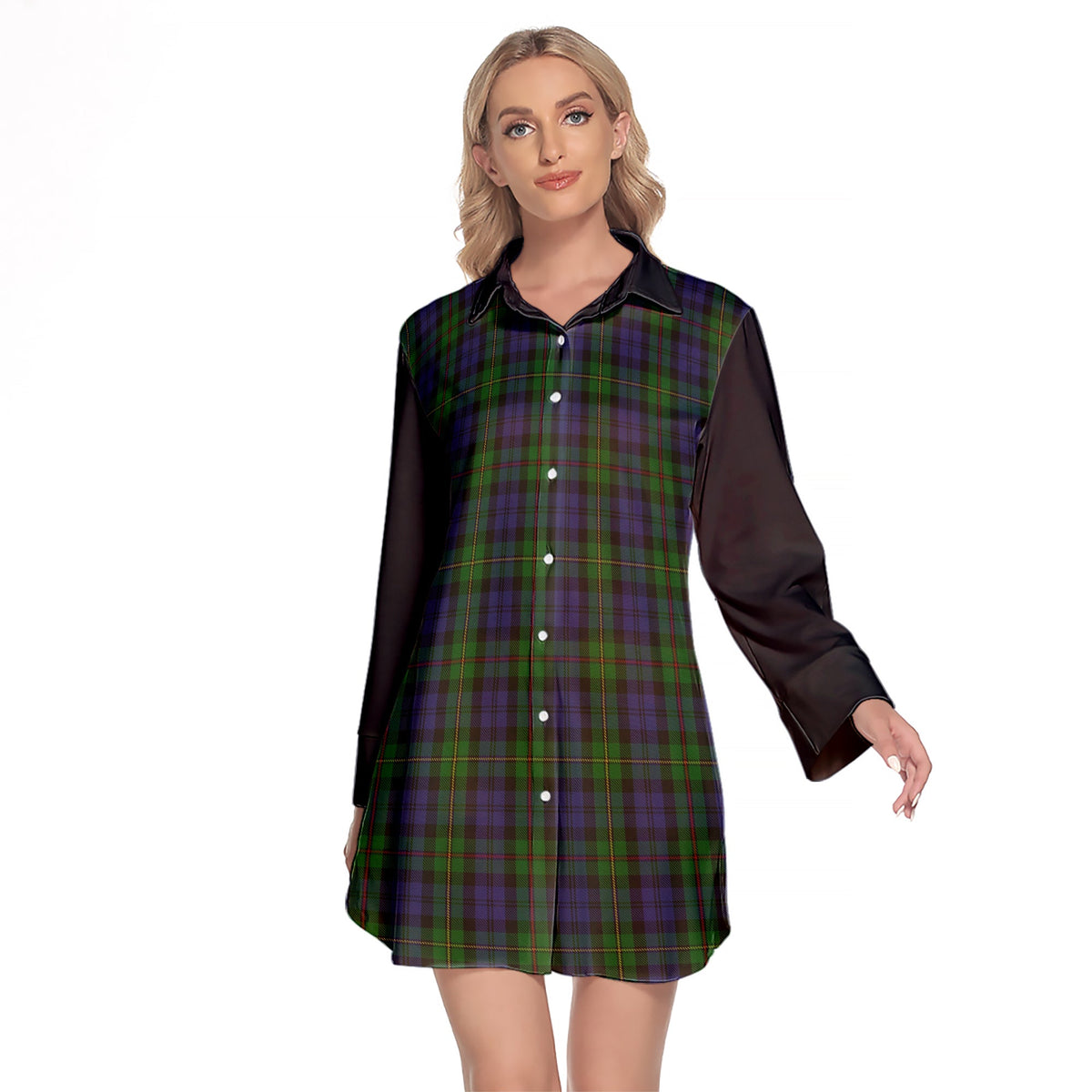 MacEwen - MacEwan Tartan Women's Lapel Shirt Dress With Long Sleeve