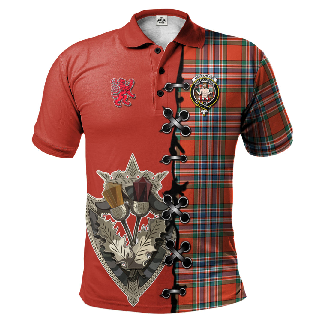 MacFarlane Ancient Tartan Polo Shirt - Lion Rampant And Celtic Thistle Style