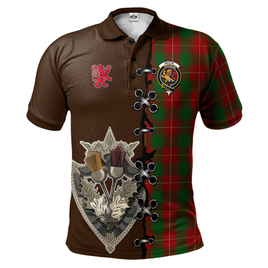MacFie Tartan Polo Shirt - Lion Rampant And Celtic Thistle Style