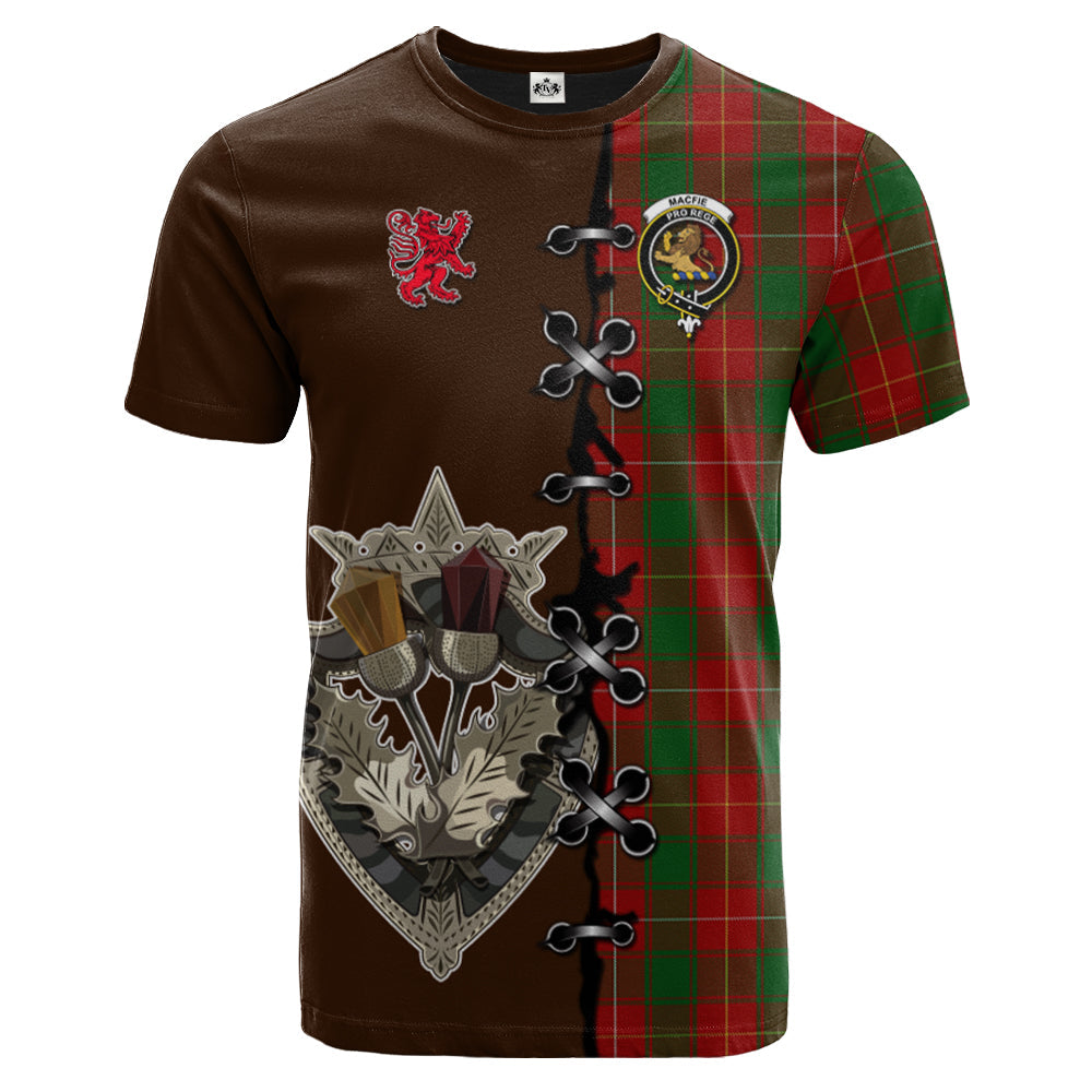 MacFie Tartan T-shirt - Lion Rampant And Celtic Thistle Style