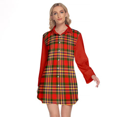 MacGill Modern Tartan Women's Lapel Shirt Dress With Long Sleeve