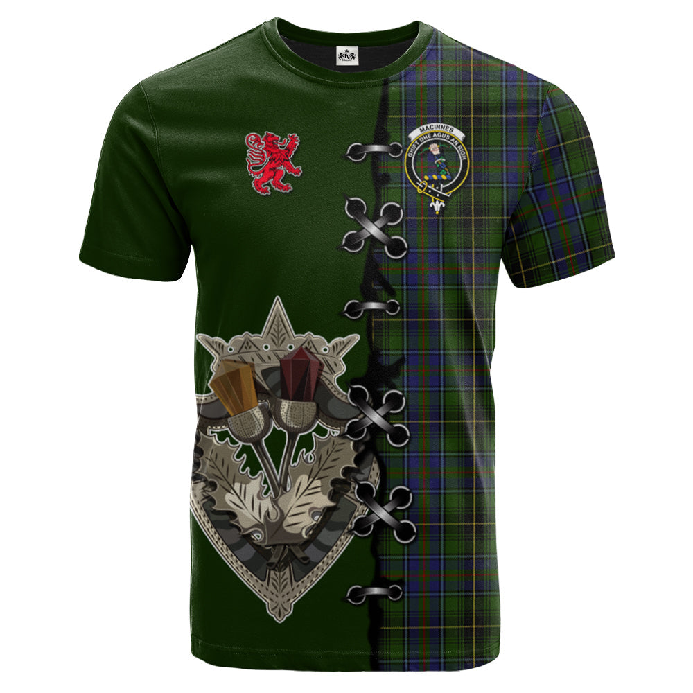 MacInnes Tartan T-shirt - Lion Rampant And Celtic Thistle Style