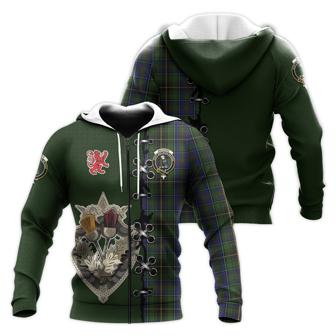 MacInnes Tartan Hoodie - Lion Rampant And Celtic Thistle Style