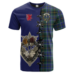 MacInnes Modern Tartan T-shirt - Lion Rampant And Celtic Thistle Style
