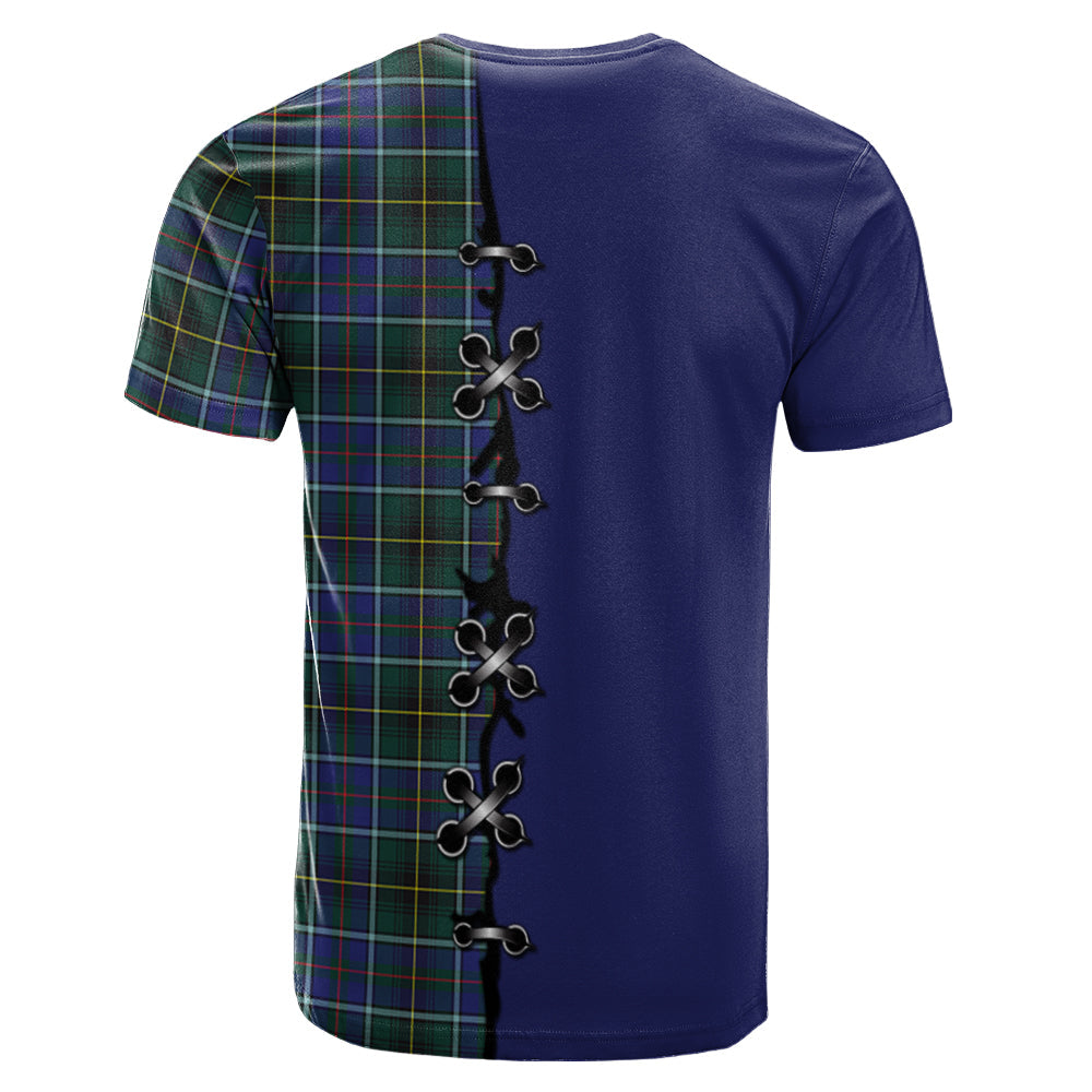 MacInnes Modern Tartan T-shirt - Lion Rampant And Celtic Thistle Style