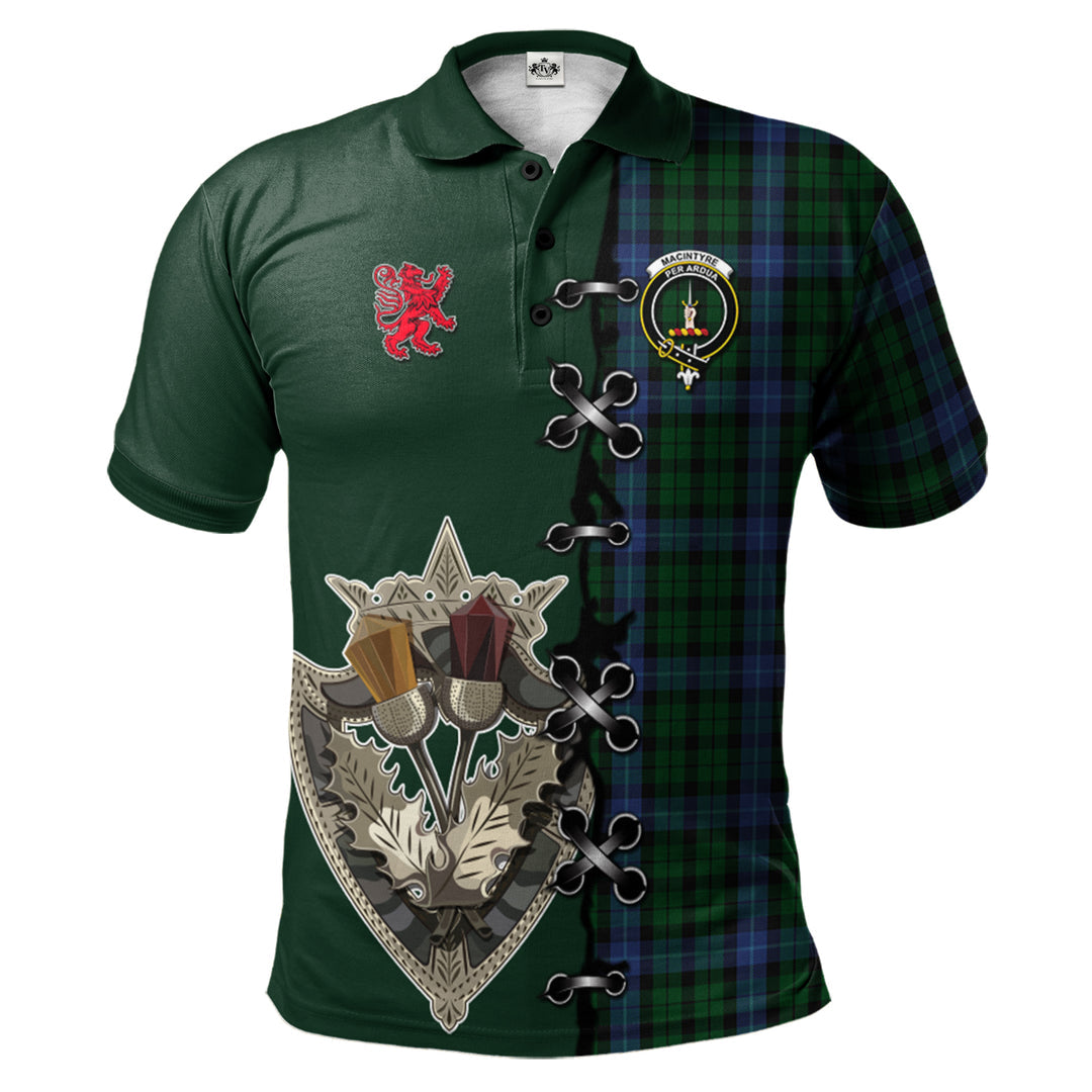 MacIntyre Tartan Polo Shirt - Lion Rampant And Celtic Thistle Style
