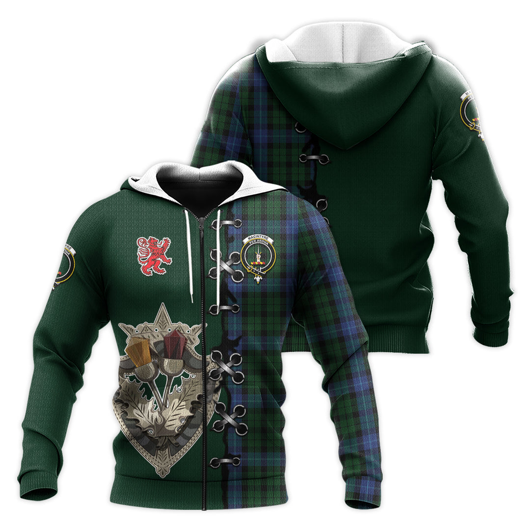 MacIntyre Tartan Hoodie - Lion Rampant And Celtic Thistle Style