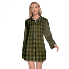 MacIver Hunting Tartan Women's Lapel Shirt Dress With Long Sleeve