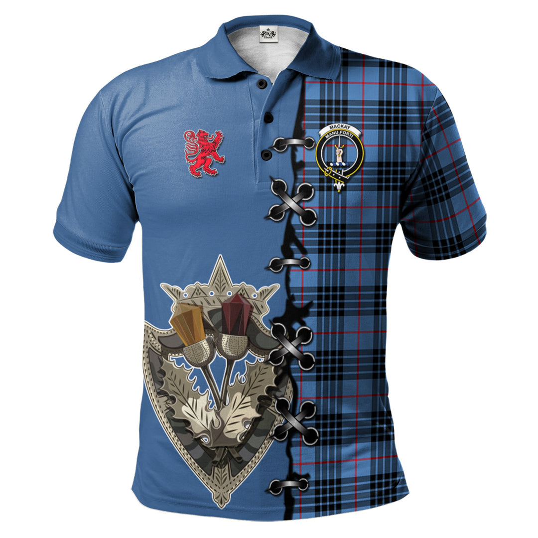 MacKay Blue Tartan Polo Shirt - Lion Rampant And Celtic Thistle Style