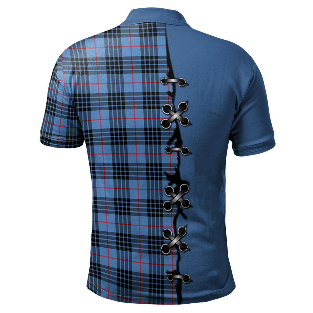MacKay Blue Tartan Polo Shirt - Lion Rampant And Celtic Thistle Style