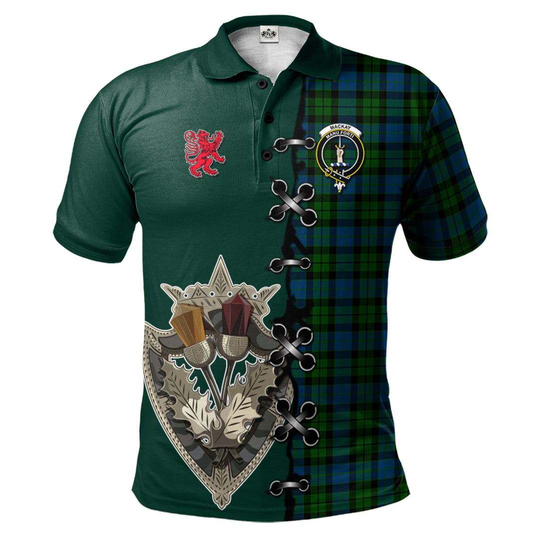 MacKay Modern Tartan Polo Shirt - Lion Rampant And Celtic Thistle Style