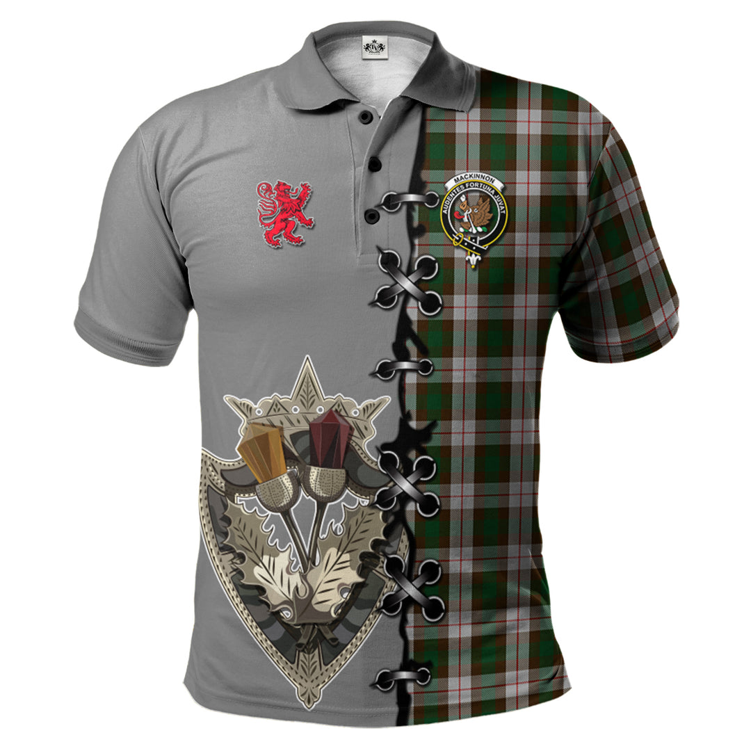 MacKinnon Dress Tartan Polo Shirt - Lion Rampant And Celtic Thistle Style