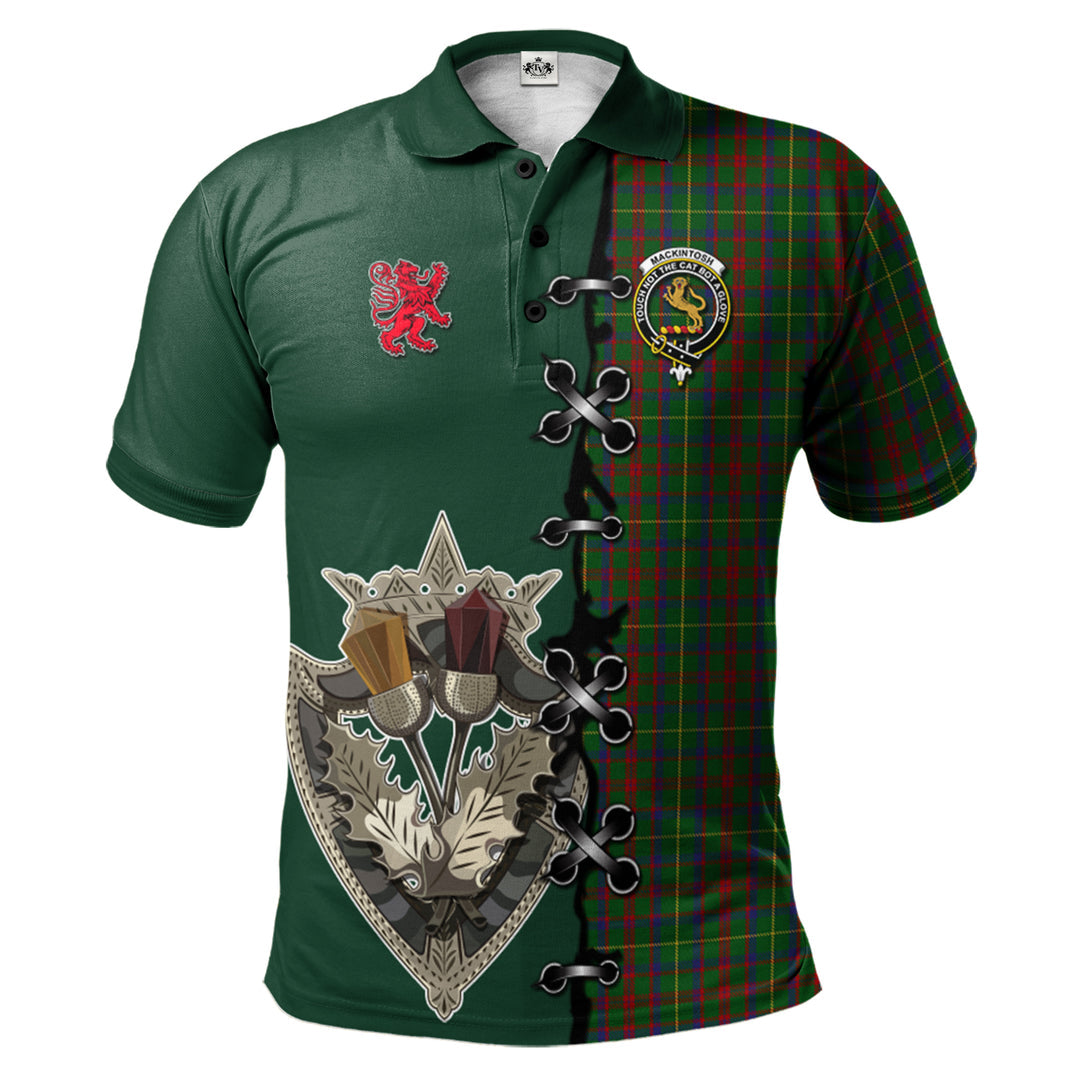 MacKintosh Hunting Tartan Polo Shirt - Lion Rampant And Celtic Thistle Style
