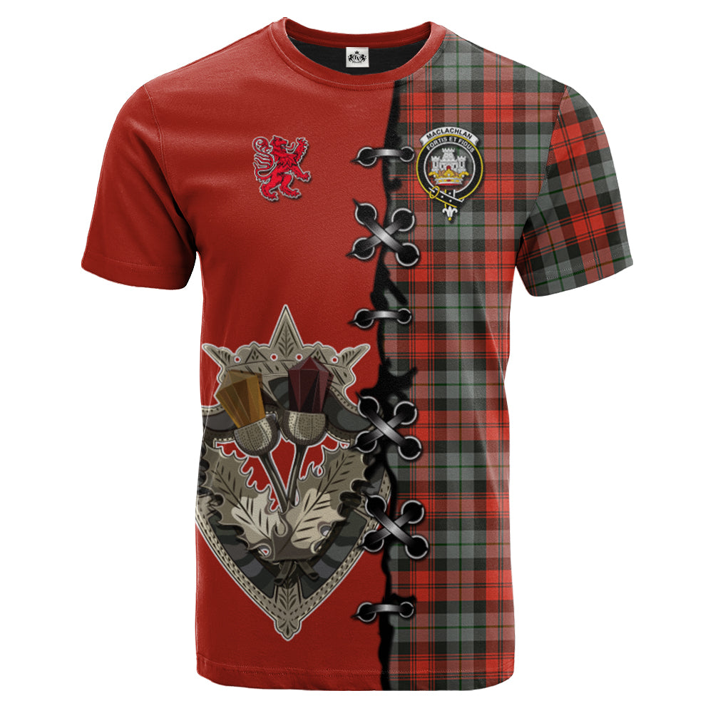 MacLachlan Weathered Tartan T-shirt - Lion Rampant And Celtic Thistle Style