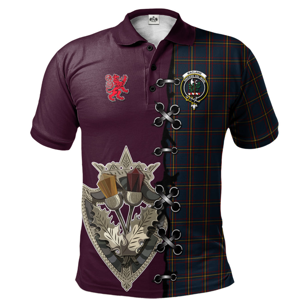 MacLaine of Lochbuie Hunting Tartan Polo Shirt - Lion Rampant And Celtic Thistle Style