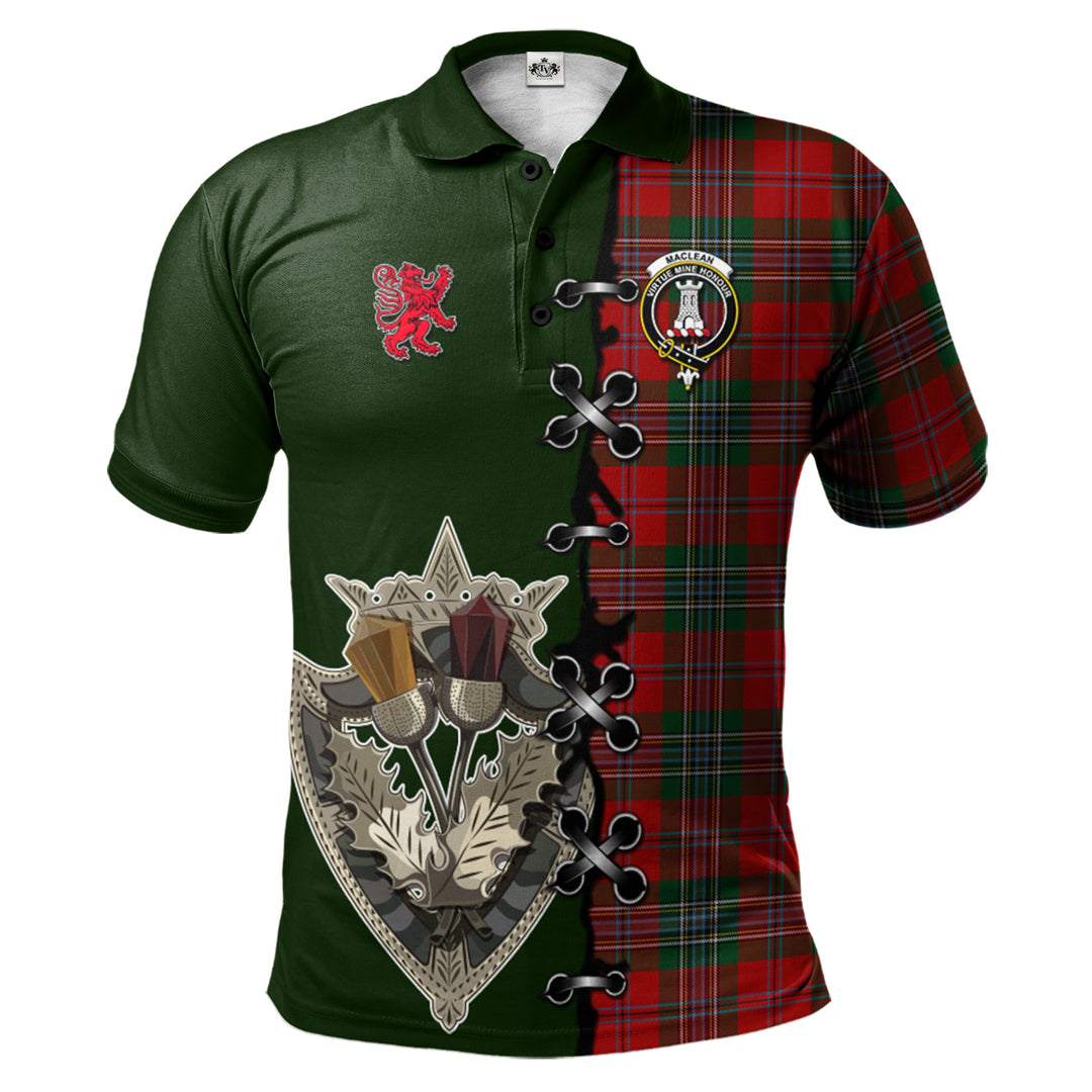 MacLean Tartan Polo Shirt - Lion Rampant And Celtic Thistle Style