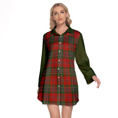 MacLean Tartan Women's Lapel Shirt Dress With Long Sleeve