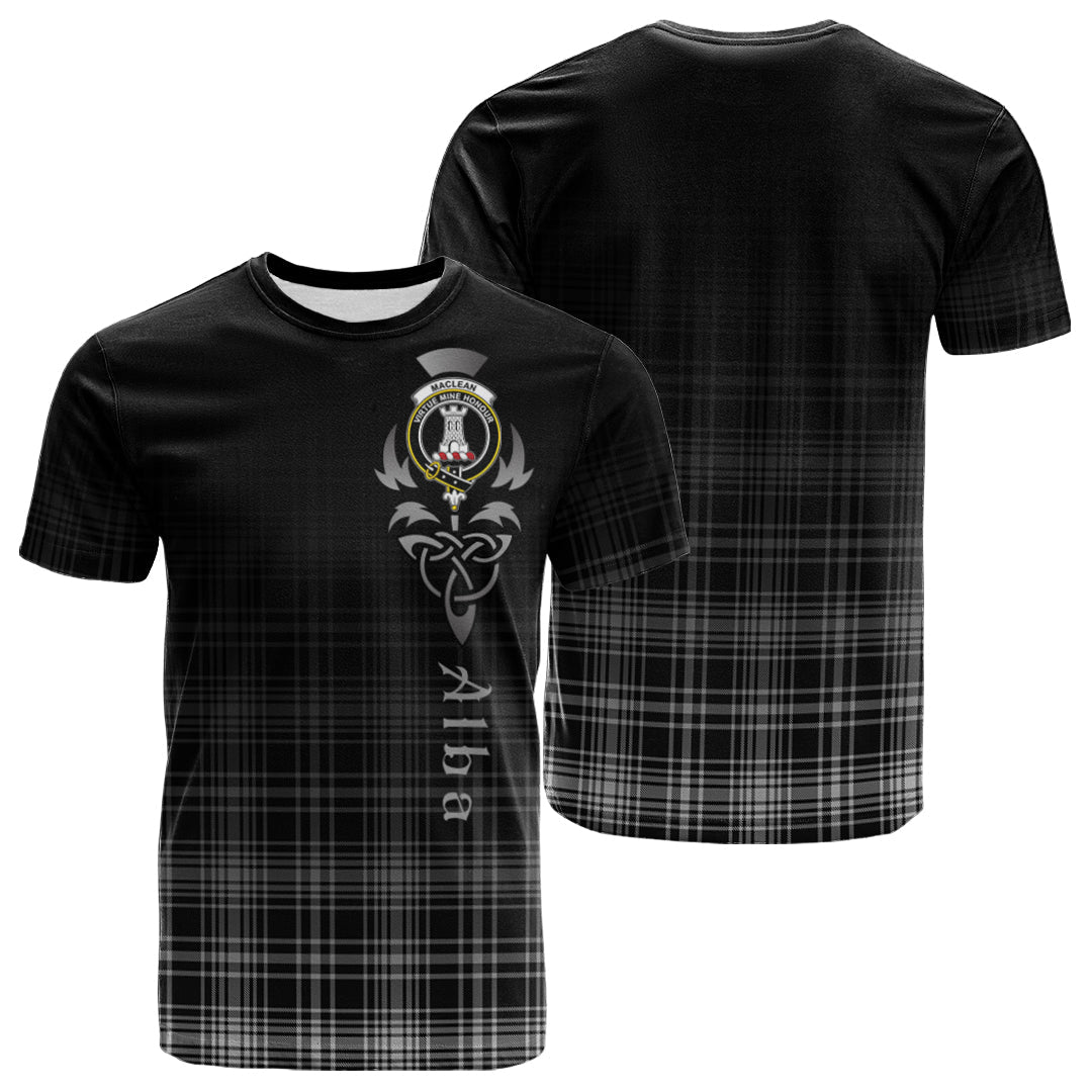 MacLean Black And White Tartan Crest T-shirt - Alba Celtic Style