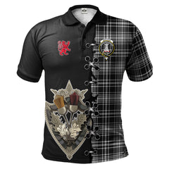 MacLean Black and White Tartan Polo Shirt - Lion Rampant And Celtic Thistle Style