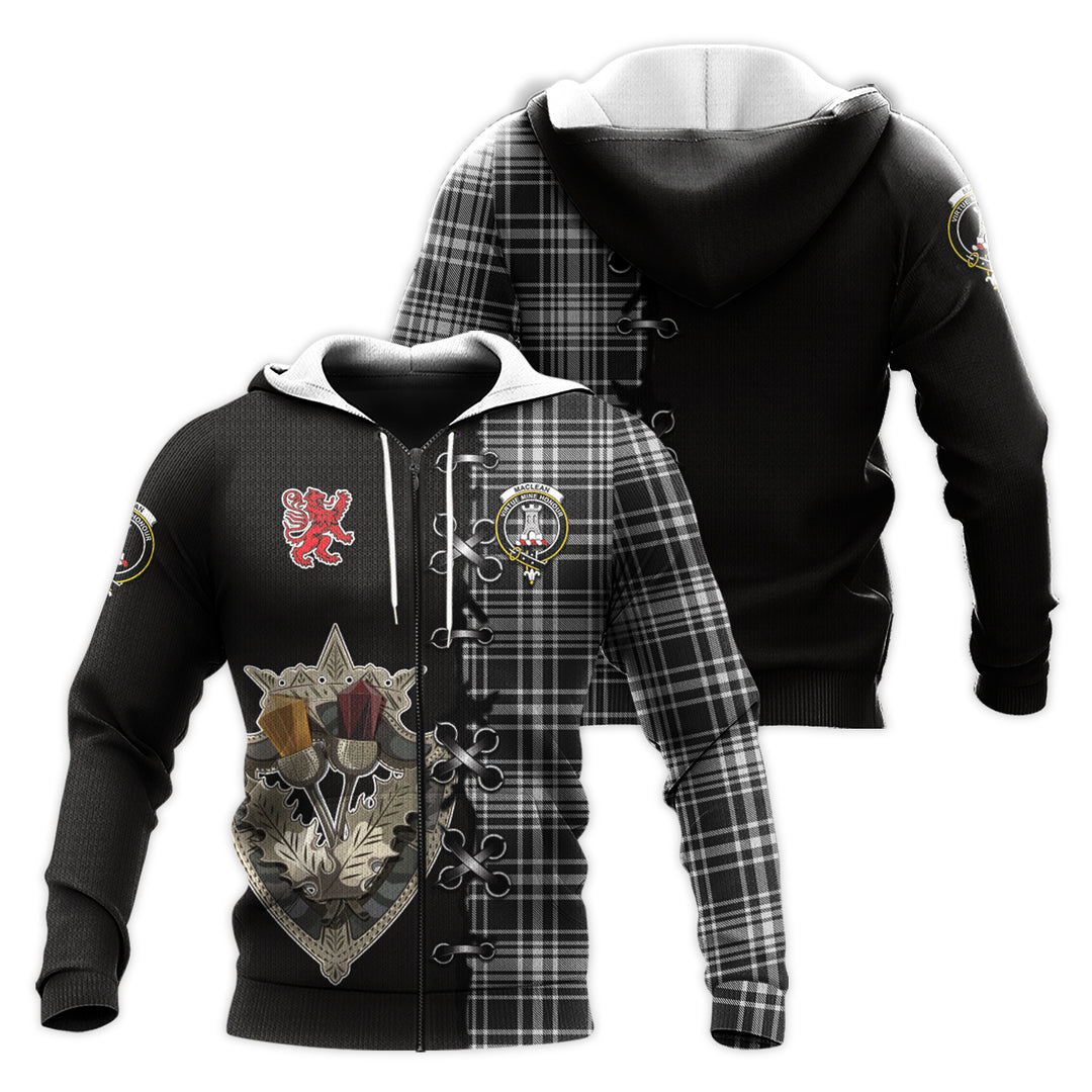 MacLean Black and White Tartan Hoodie - Lion Rampant And Celtic Thistle Style