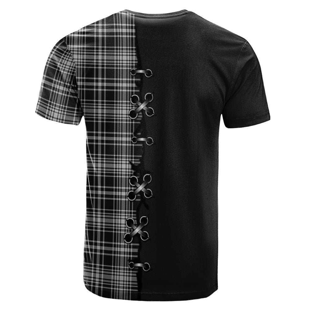 MacLean Black and White Tartan T-shirt - Lion Rampant And Celtic Thistle Style