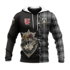 MacLean Black and White Tartan Hoodie - Lion Rampant And Celtic Thistle Style