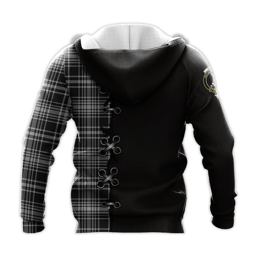 MacLean Black and White Tartan Hoodie - Lion Rampant And Celtic Thistle Style