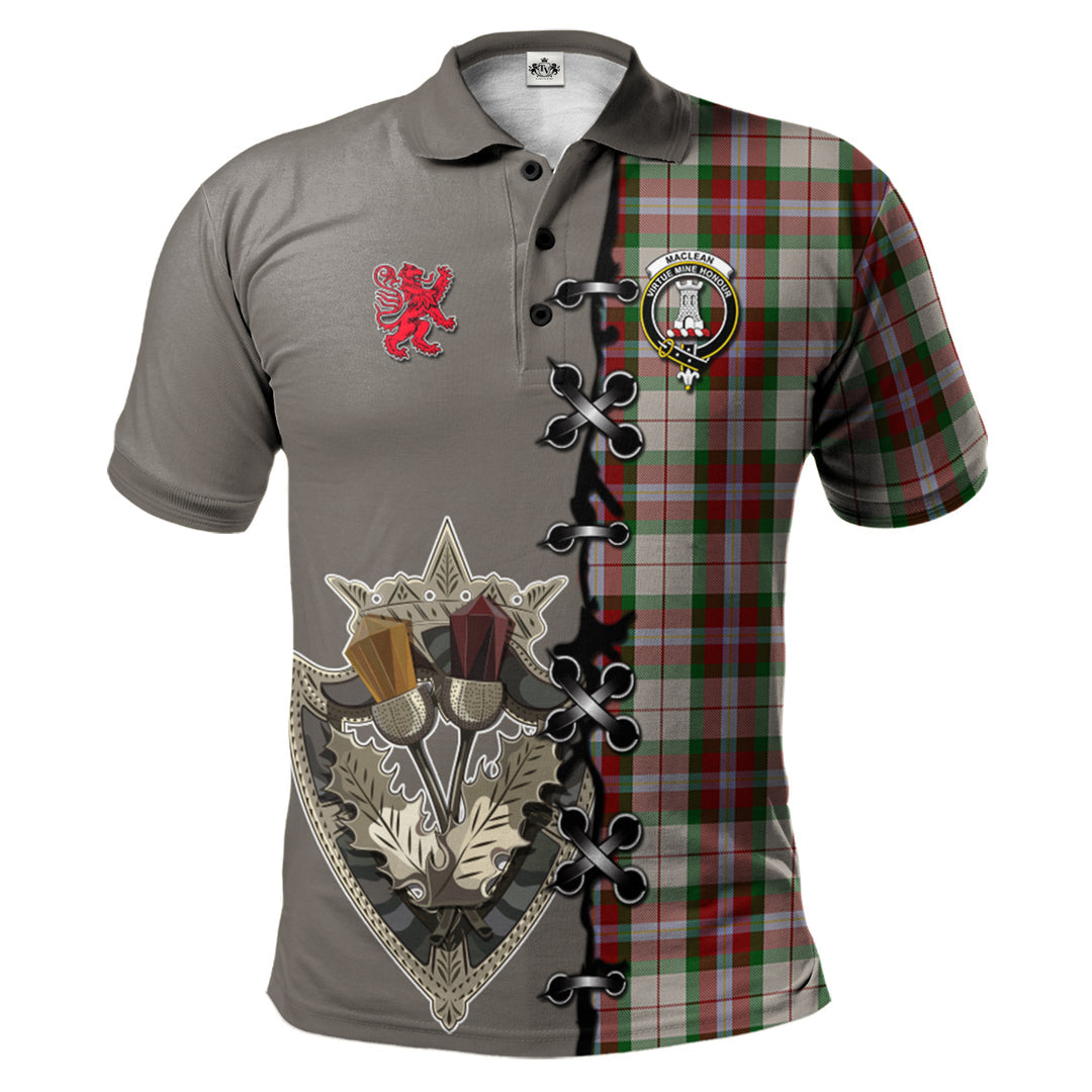 MacLean Dress Tartan Polo Shirt - Lion Rampant And Celtic Thistle Style