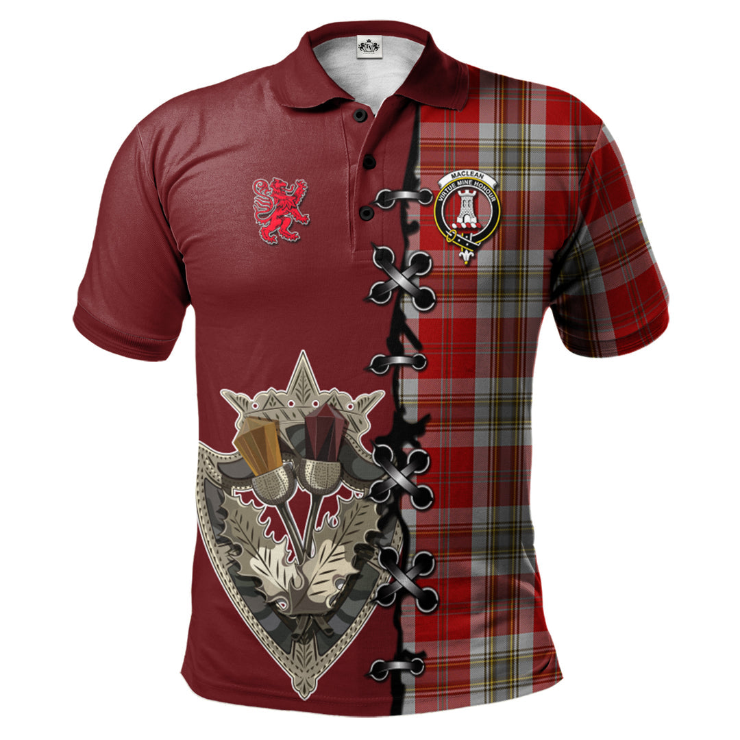 MacLean of Duart Dress Red Tartan Polo Shirt - Lion Rampant And Celtic Thistle Style