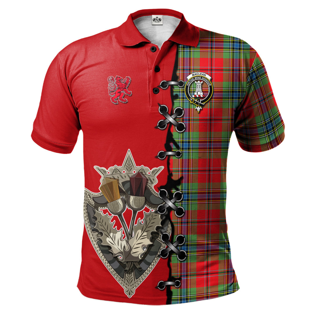 MacLean of Duart Modern Tartan Polo Shirt - Lion Rampant And Celtic Thistle Style