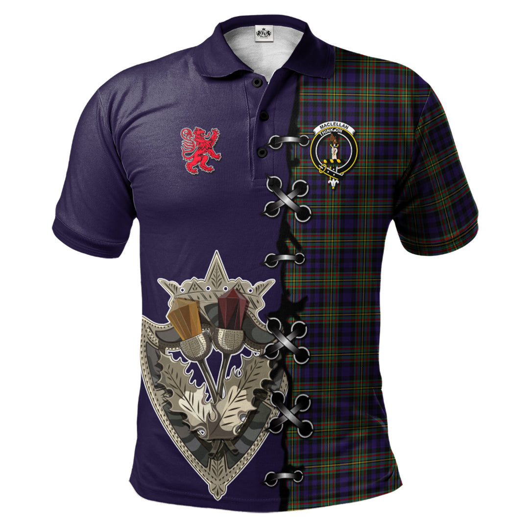 MacLellan Tartan Polo Shirt - Lion Rampant And Celtic Thistle Style