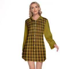 MacLeod Tartan Women's Lapel Shirt Dress With Long Sleeve