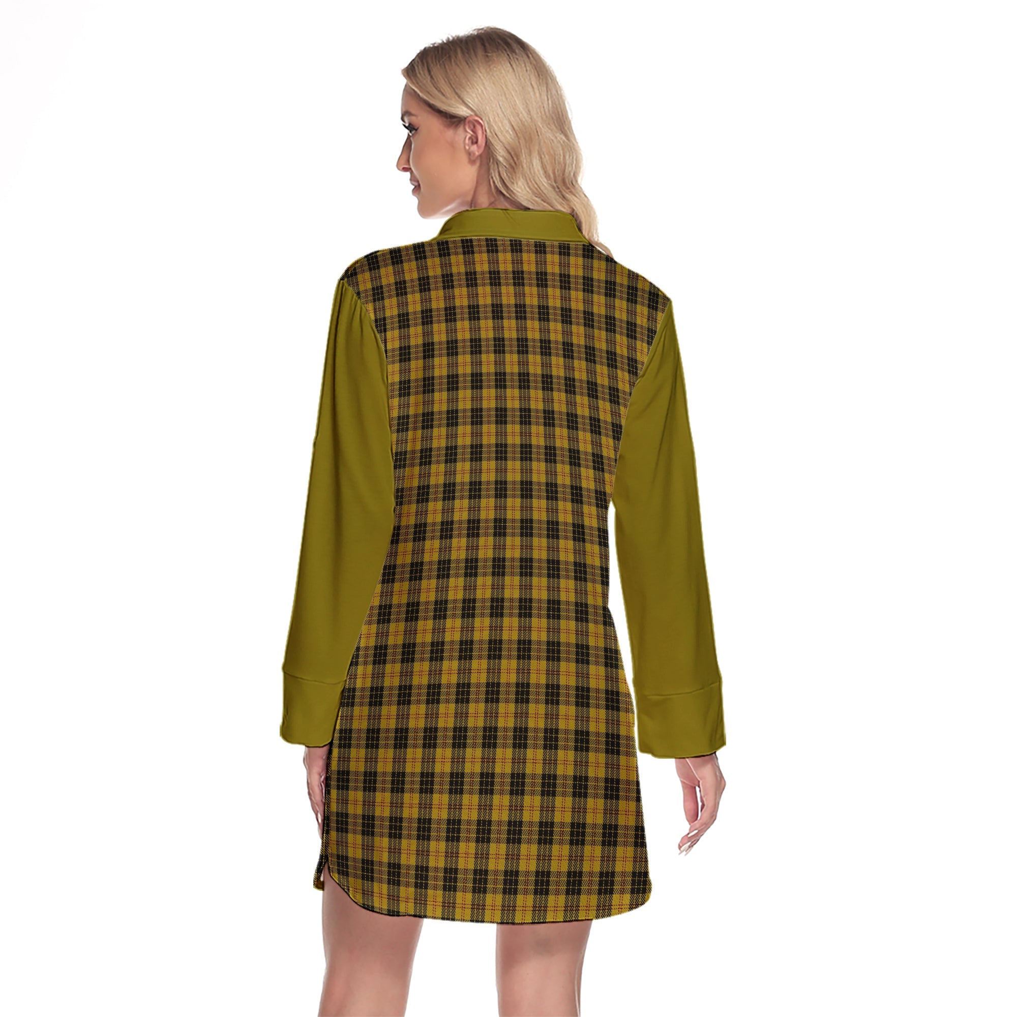 MacLeod Tartan Women's Lapel Shirt Dress With Long Sleeve