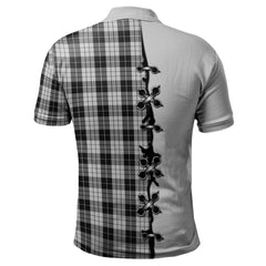 MacLeod Black And White Tartan Polo Shirt - Lion Rampant And Celtic Thistle Style