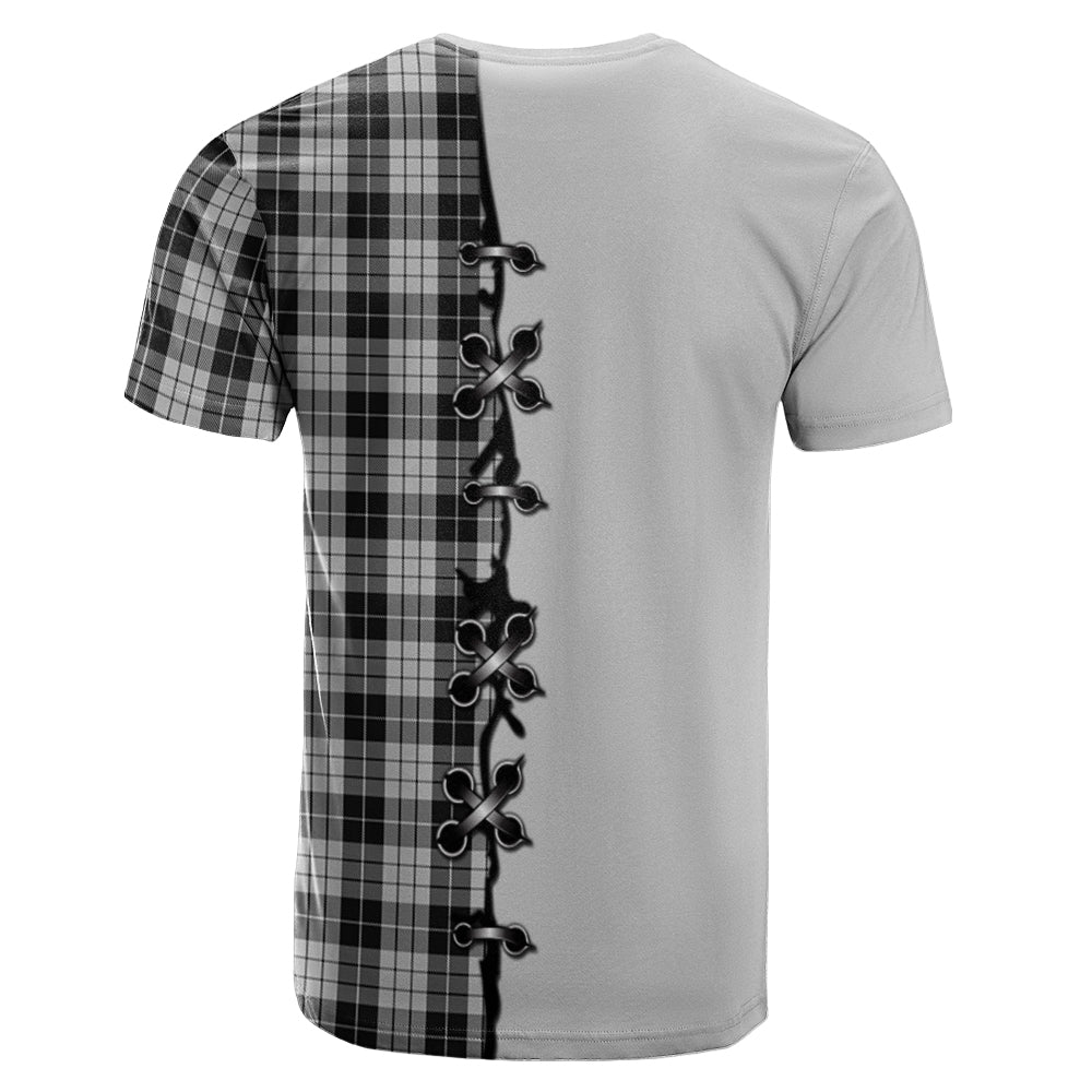 MacLeod Black and White Tartan T-shirt - Lion Rampant And Celtic Thistle Style