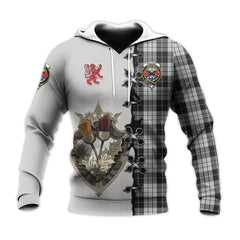 MacLeod Black and White Tartan Hoodie - Lion Rampant And Celtic Thistle Style