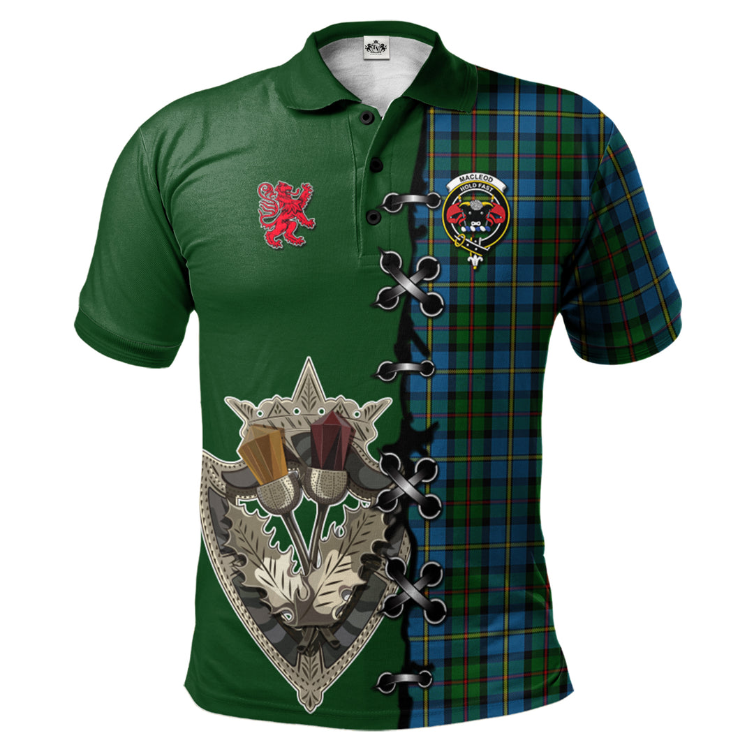 MacLeod Green Tartan Polo Shirt - Lion Rampant And Celtic Thistle Style