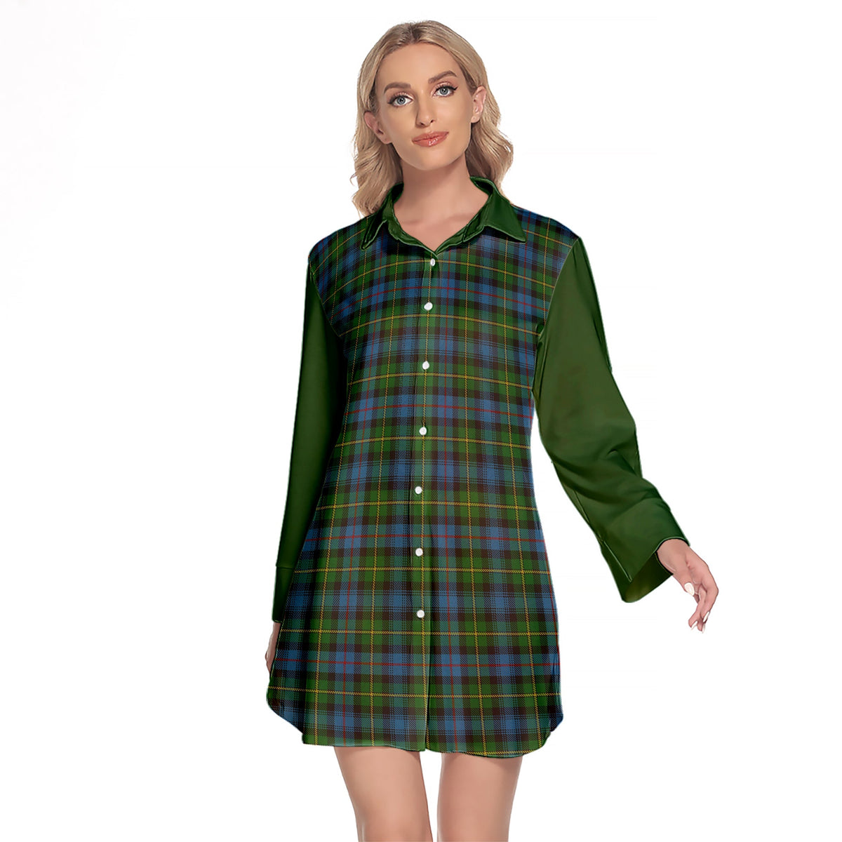 MacLeod Of Skye Tartan Women's Lapel Shirt Dress With Long Sleeve