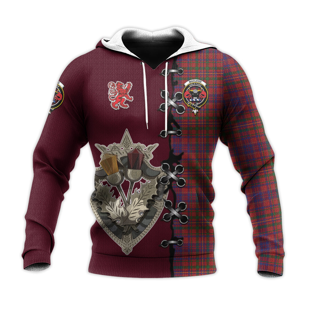 MacLeod Red Tartan Hoodie - Lion Rampant And Celtic Thistle Style