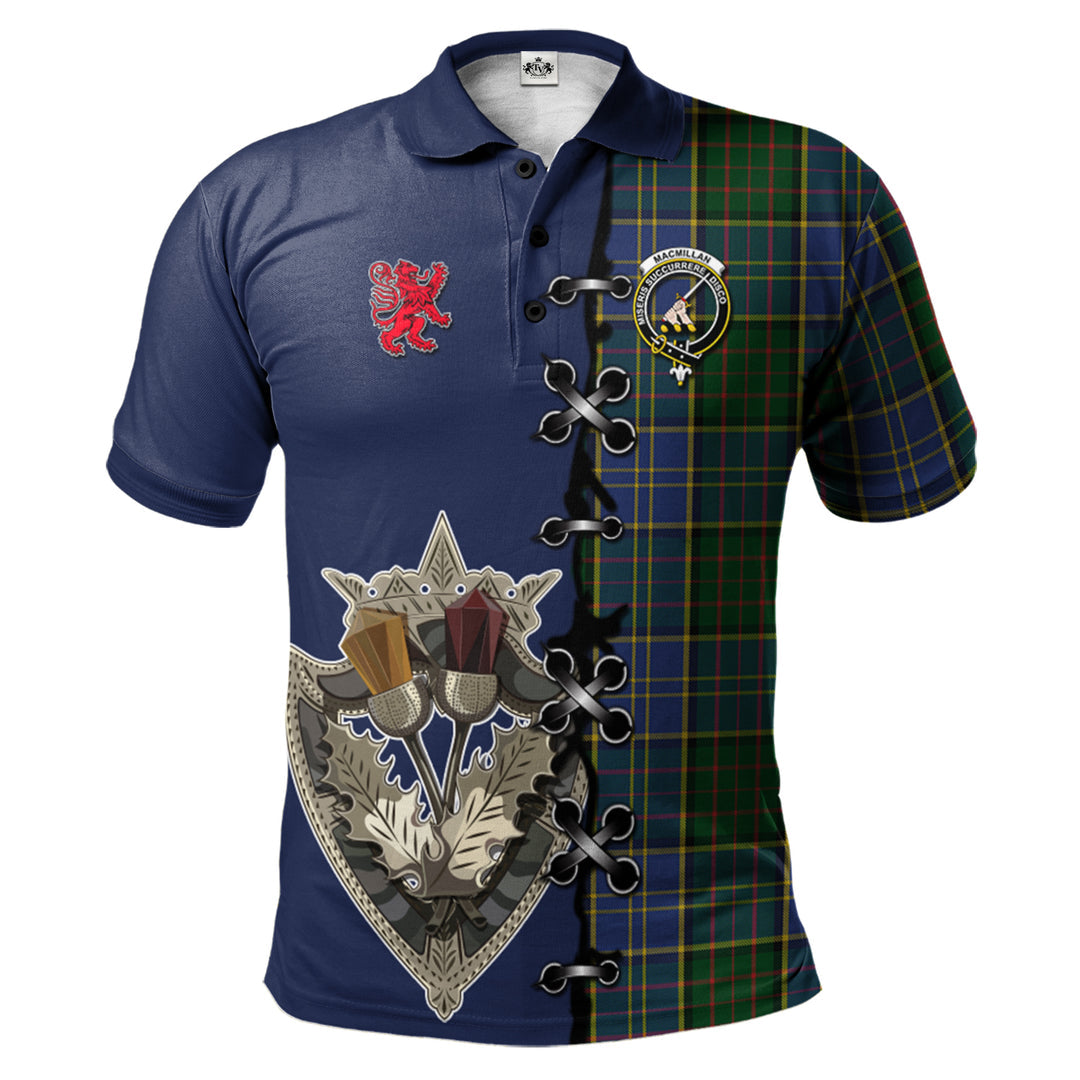 MacMillan Hunting Tartan Polo Shirt - Lion Rampant And Celtic Thistle Style