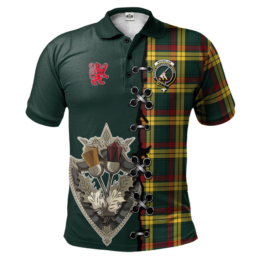 MacMillan Old Modern Tartan Polo Shirt - Lion Rampant And Celtic Thistle Style