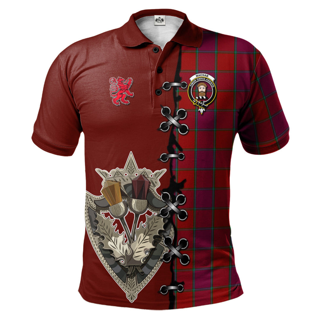 MacNab Old Tartan Polo Shirt - Lion Rampant And Celtic Thistle Style