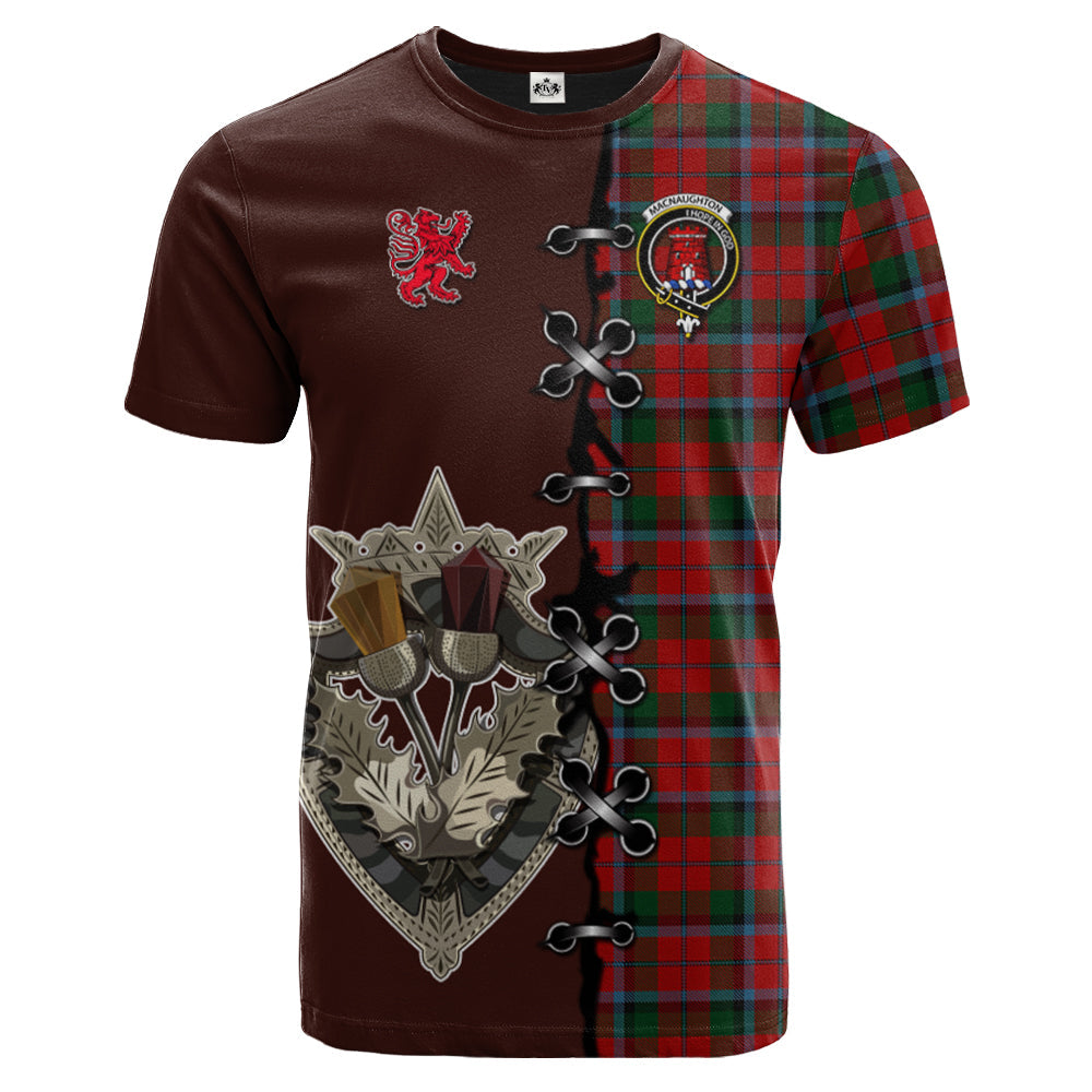 MacNaughton Tartan T-shirt - Lion Rampant And Celtic Thistle Style