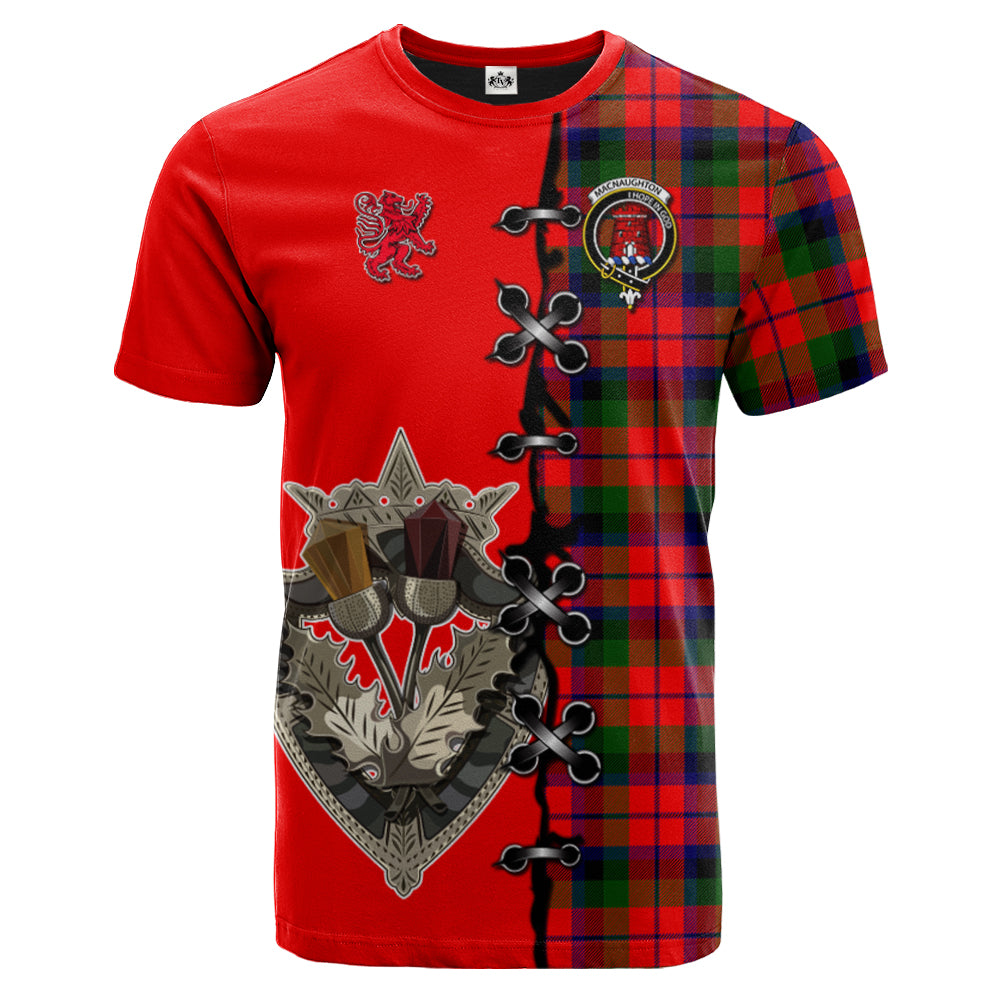 MacNaughton Modern Tartan T-shirt - Lion Rampant And Celtic Thistle Style