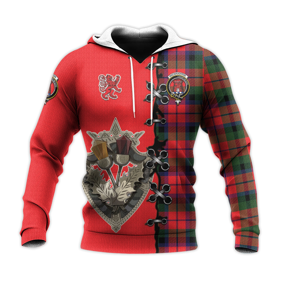 MacNaughton Modern Tartan Hoodie - Lion Rampant And Celtic Thistle Style