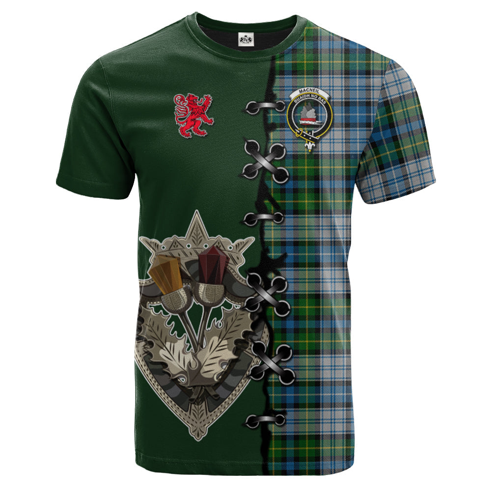 MacNeil Dress Tartan T-shirt - Lion Rampant And Celtic Thistle Style