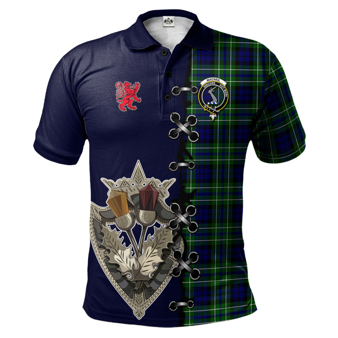 MacNeil of Colonsay Modern Tartan Polo Shirt - Lion Rampant And Celtic Thistle Style