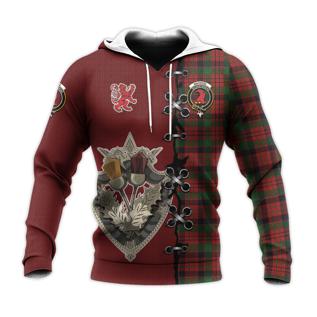 MacNicol Tartan Hoodie - Lion Rampant And Celtic Thistle Style